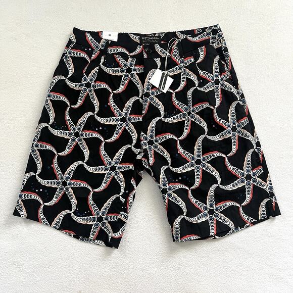 NWT Scotch & Soda Men Starfish Print Linen Blend 10” Pleated Loose Fit Shorts 30 - Picture 1 of 10